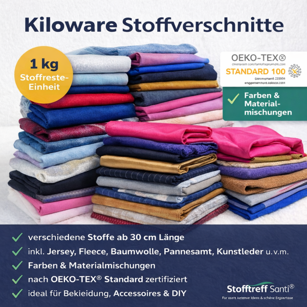 Gemischte Stoffe als Kiloware mit mindestens 30 cm Länge