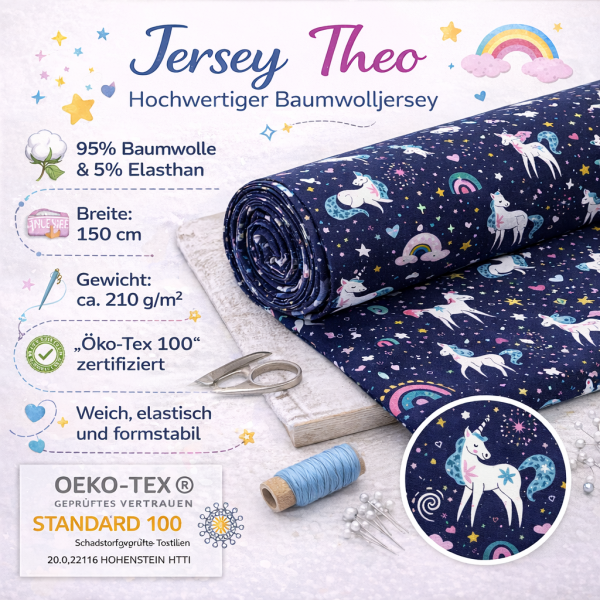 Jersey Theo – Baumwolljersey 95% Baumwolle/5% Elasthan, 210 g/m², 150 cm | Einhorn