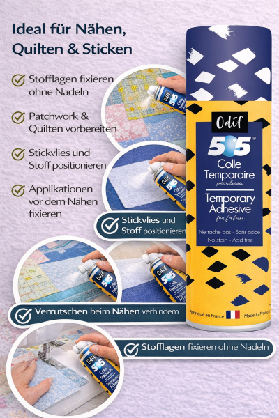 ODIF 505 Sprühzeitkleber 250 ml – repositionierbarer Textilkleber für Nähen, Quilten & Stickarbeiten