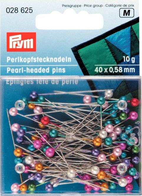 Prym Perlkopf-Stecknadeln 0,58 x 40 mm bunt sortiert Kunststoffdose 10g 028620