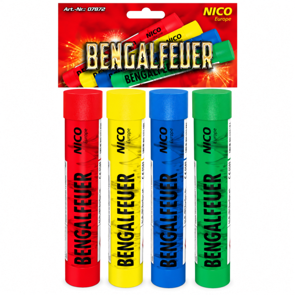 NICO Bengalfeuer 4-Farb-Mix – 4 Bengalfackeln ca. 40 Sek. | Feuerwerk F1