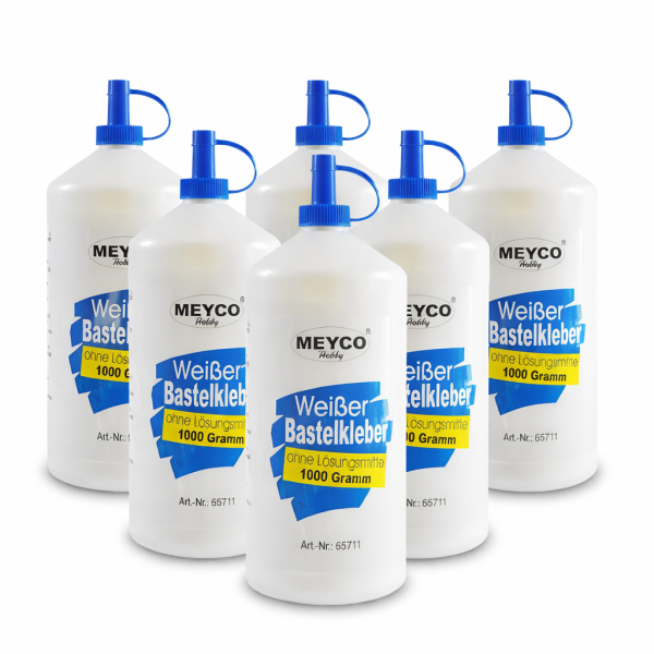Meyco Bastelkleber 6 x 1000 g weiß – für Papier, Holz, Filz & Textil