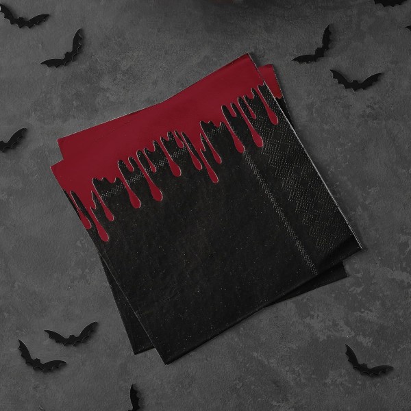 Halloween Servietten Schwarz-Rot mit Blut-Tropfen – Gruseldeko für Halloween Party