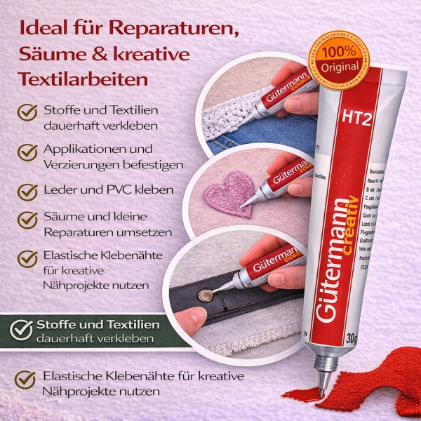 Gütermann Textilkleber HT2 30 g – lösemittelhaltig, elastisch & waschbeständig