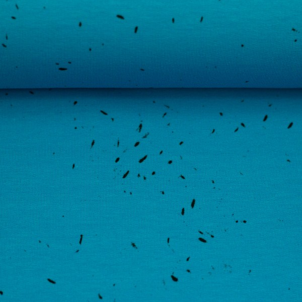 French Terry Panel Rückseite „Shit Happens“ Türkis – Thorsten Berger Swafing Stoffpanel ca. 80 cm