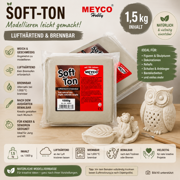 Meyco Soft-Ton 1,5 kg Naturweiß – lufthärtend & brennbar