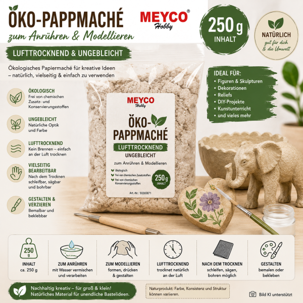 Meyco Öko-Pappmaché 250 g – ungebleicht & lufttrocknend