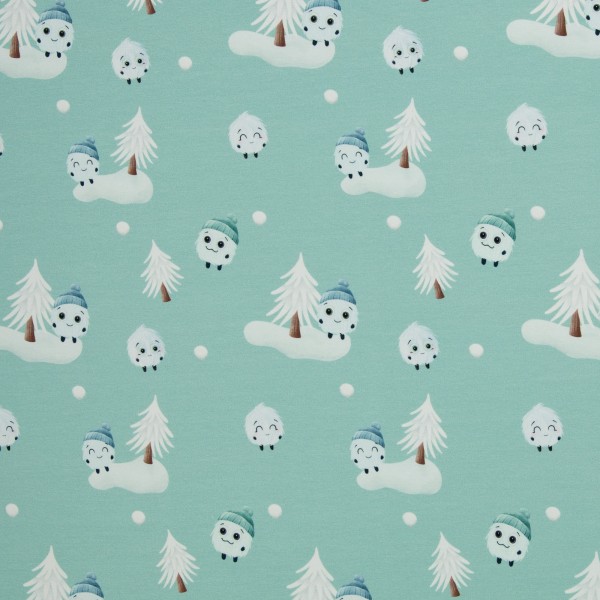 French Terry Fluffy im Winterwald Mint – Mrs. Mint Design | Meterware