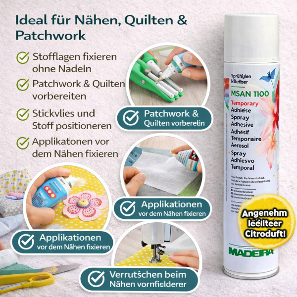 MSAN 1100 Sprühzeitkleber 500 ml – temporärer Textilkleber für Quilten, Sticken & Applikationen