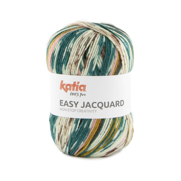 Easy Jacquard Wolle von KATIA-Naturweiss-Grünblau-Rose-Camel