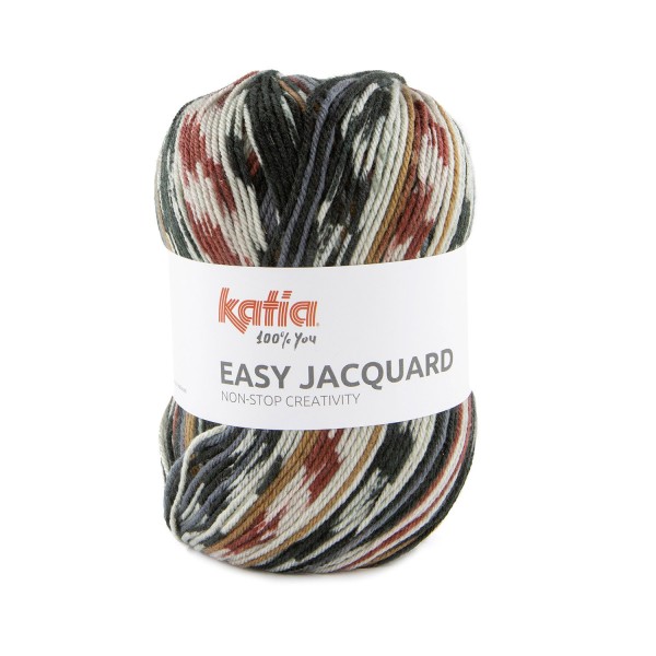 Easy Jacquard Wolle von KATIA-Naturweiss-Grau-Rot