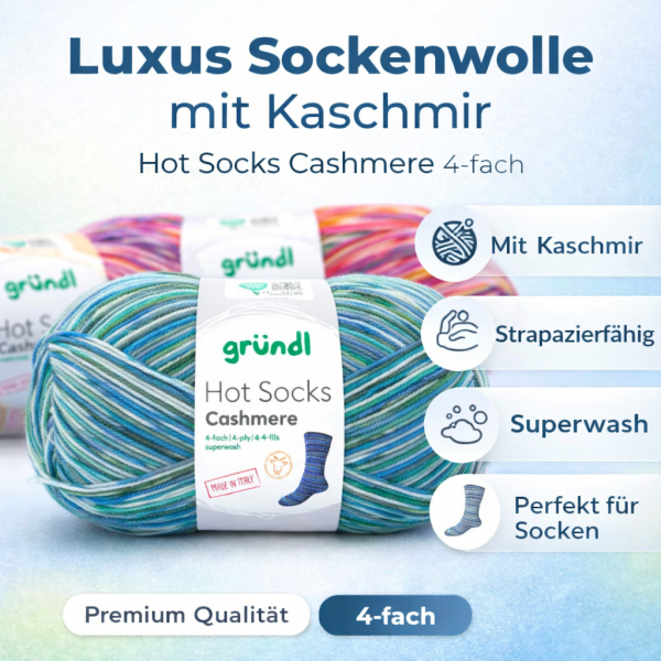 Hot Socks Cashmere 4-fach – Luxuriöse Sockenwolle mit Kaschmir, weich & warm