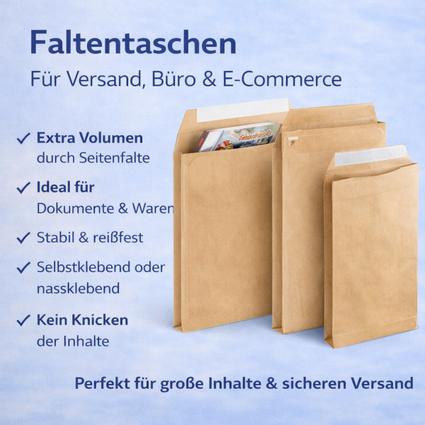 100 Faltentaschen B4 mit 4 cm Falte-130 g/m²