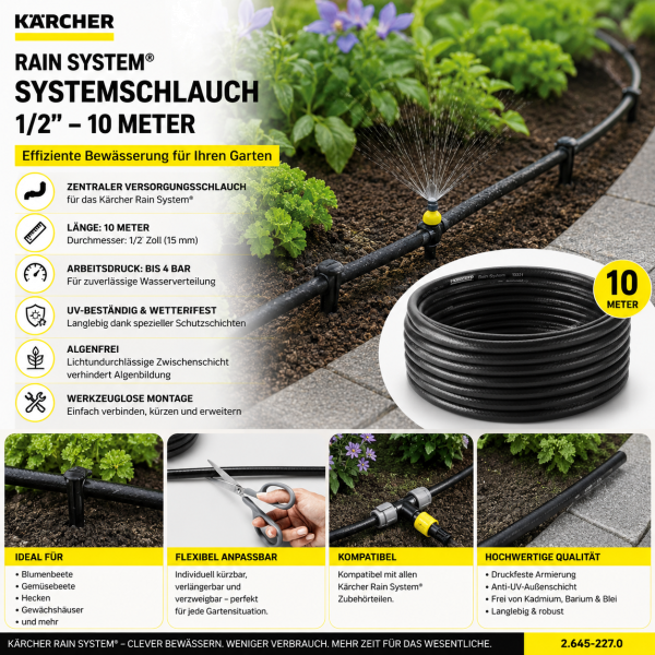 Kärcher Rain System Schlauch 10 m 1/2 Zoll Bewässerungsschlauch Gartenschlauch 2.645-227.0