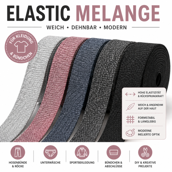 Elastic Melange – elastisches Band meliert | weich & dehnbar