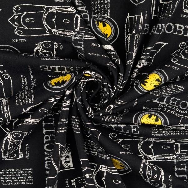 Baumwolljersey Batman Batmobil – Lizenzstoff Schwarz mit Elasthan
