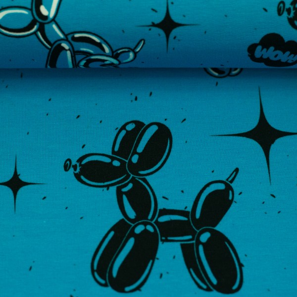 French Terry Panel Rückseite „Shit Happens“ Türkis – Thorsten Berger Swafing Stoffpanel ca. 80 cm