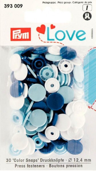 Druckknopf Color Snaps, Prym Love, 12,4mm, blau/weiß/hellblau