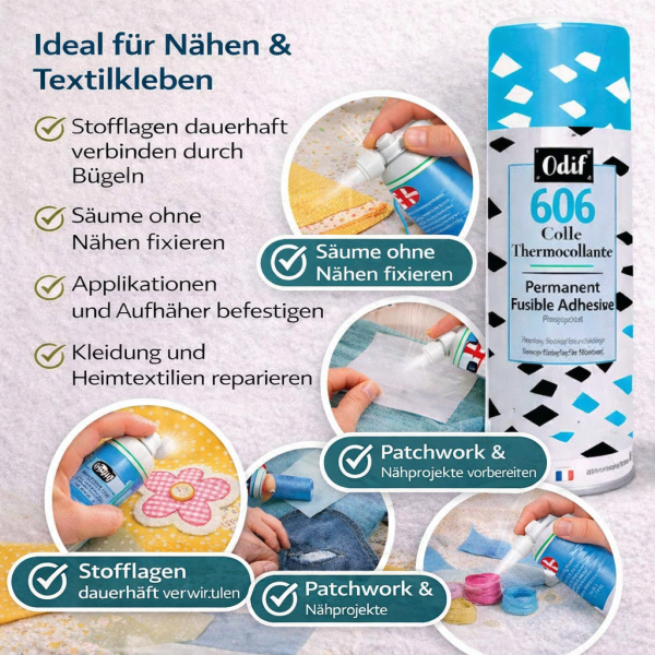 ODIF Sprühkleber 606 hitzeaktiv 250 ml – permanenter Textilkleber zum Bügeln & Fixieren
