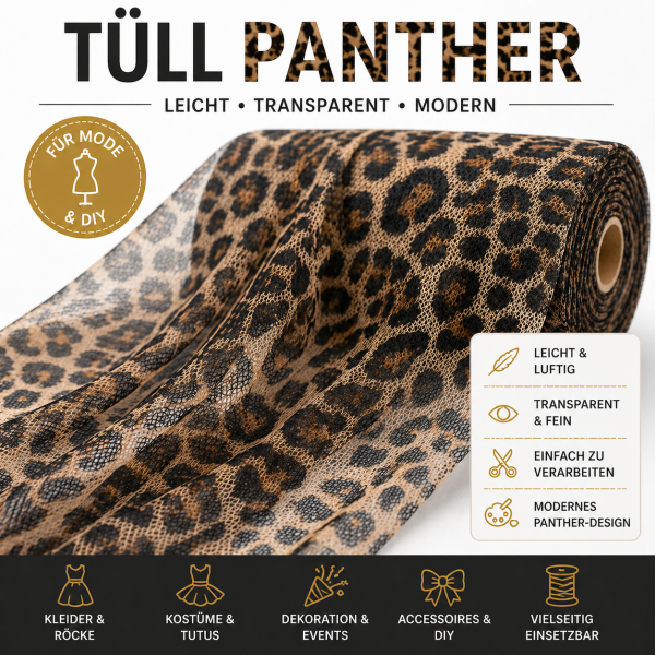 Tüll Panther – leichter Tüllstoff mit Animal Print