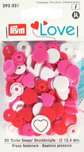 Druckknopf Color, Prym Love, Herz, 12,4mm, rot/weiß/pink