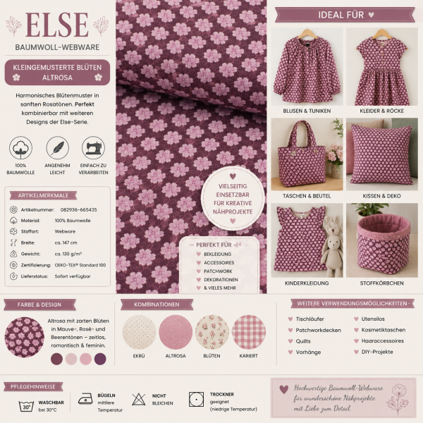 SWAFING Else – Baumwolle Webware, kleingemustert Blüten bordeaux