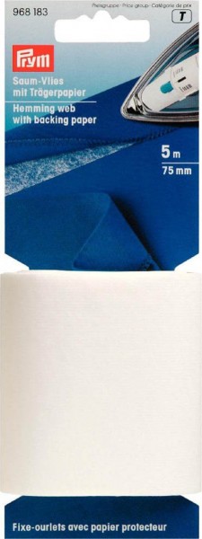 Saumvlies mit Trägerpapier zum Einbügeln, 75mm, weiß