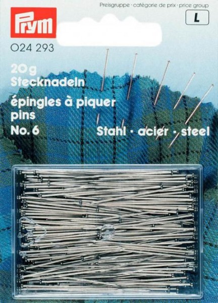 Stecknadeln, 0,60 x 30mm, silberfarbig, 20g, Karte mit Dose