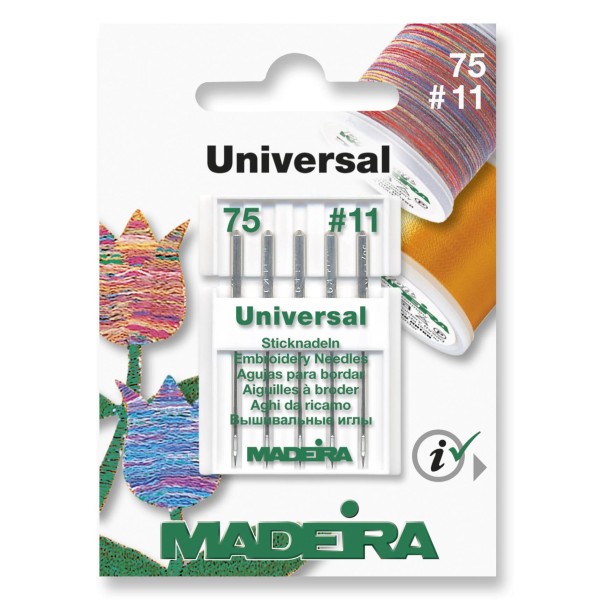 Nähmaschinennadeln: Universelle Stickerei: 5 x Größe 75, Nr. 11: 5 Karten