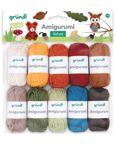 Gründl Amigurumi Garn-Set – 10 x 10 g Baumwolle – Mini-Knäuel zum Häkeln