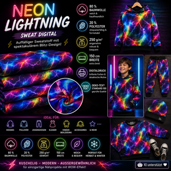 Sweat Digital Neon Lightning – Neon Blitze Digitaldruck | 250 g/m²