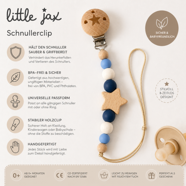 Little Jax Schnullerclip 748R – Sichere Schnullerkette für Babys | BPA-frei & CE-zertifiziert