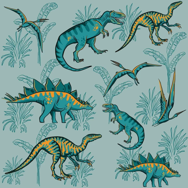 Strandtuch Stoff bedruckt Dinosaurier Altgrün